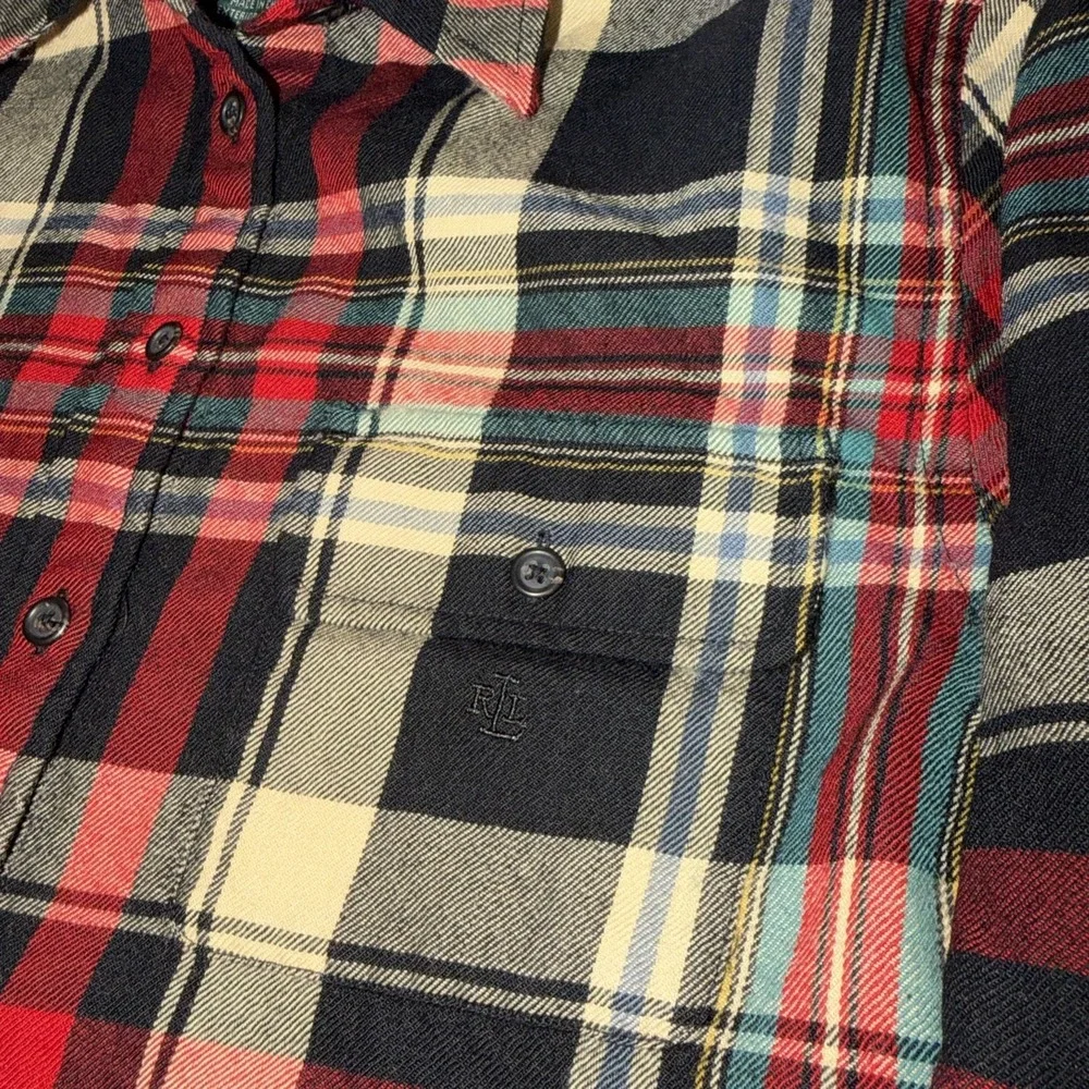 VTG Lauren Ralph Lauren Mens Medium Multicolor Plaid 100% Wool Shell Button Down